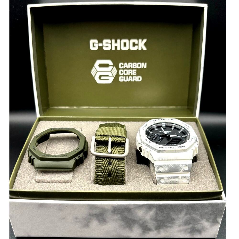 Casio G-Shock GAE2100GC-7A Men’s Carbon Core Camo White Green Khaki Watch NIBWT - Picture 8 of 17